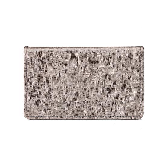 Business & Credit Card Case in Gunmetal Saffiano & Deep Fuchsia Suede from Aspinal of London