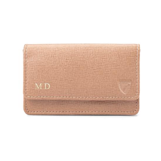 Business & Credit Card Case in Gunmetal Saffiano & Deep Fuchsia Suede from Aspinal of London