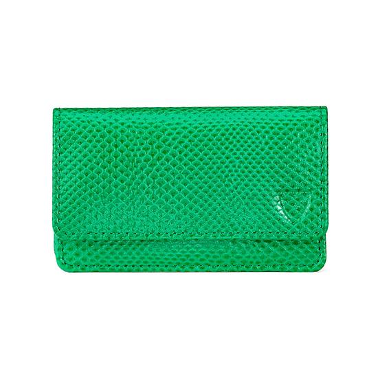 Business & Credit Card Case in Grass Green Lizard & Cream Suede from Aspinal of London