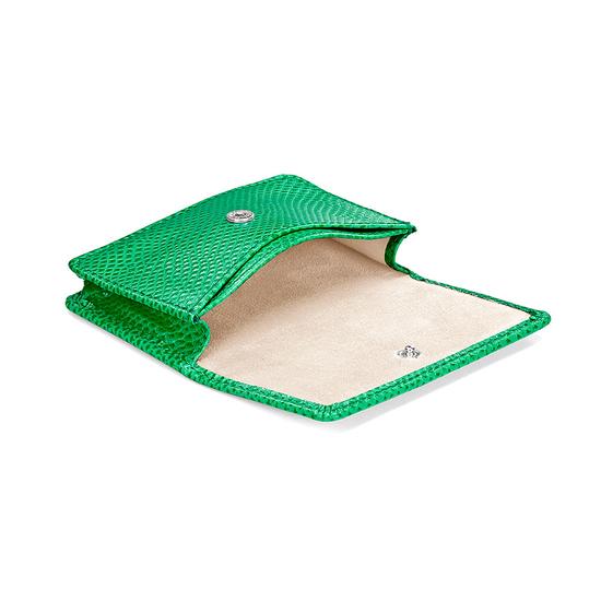 Business & Credit Card Case in Grass Green Lizard & Cream Suede from Aspinal of London