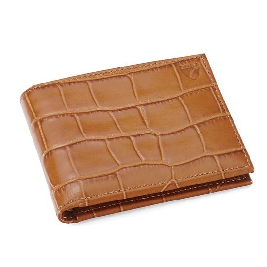 Billfold Wallet in Deep Shine Vintage Tan Croc & Cappuccino Suede from Aspinal of London