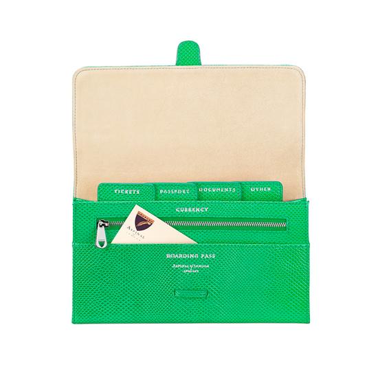 Classic Travel Wallet in Grass Green Lizard & Cream Suede from Aspinal of London