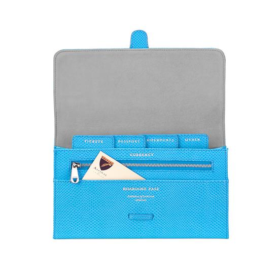 Classic Travel Wallet in Aquamarine Lizard & Silver Suede from Aspinal of London