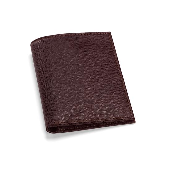 Double Fold Credit Card Case with Notes Pocket in Chocolate Brown Saffiano from Aspinal of London