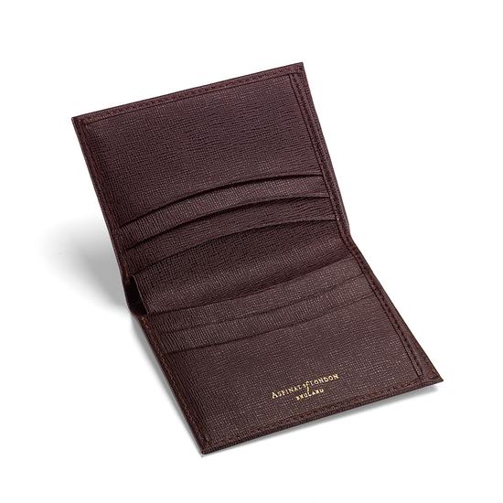 Double Fold Credit Card Case with Notes Pocket in Chocolate Brown Saffiano from Aspinal of London