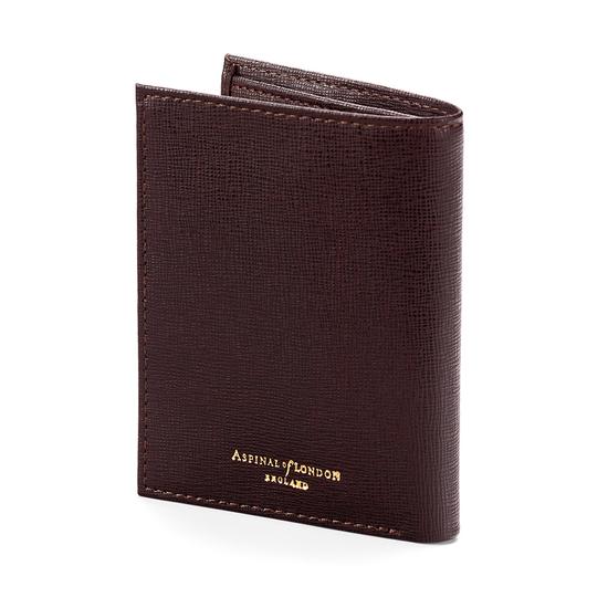Double Fold Credit Card Case with Notes Pocket in Chocolate Brown Saffiano from Aspinal of London