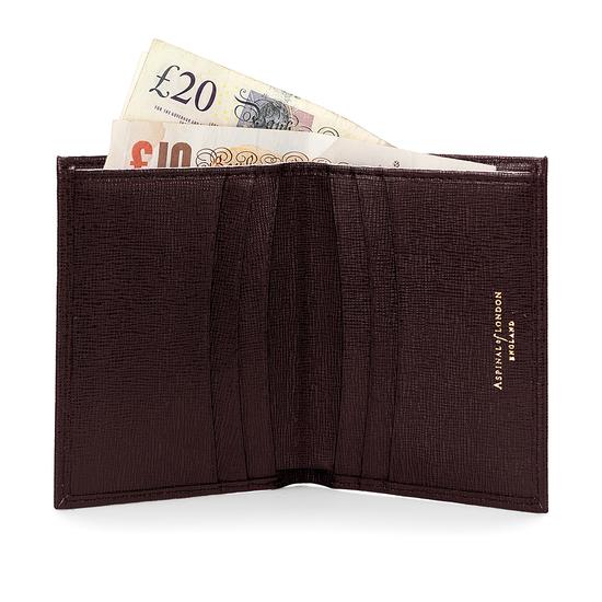 Double Fold Credit Card Case with Notes Pocket in Chocolate Brown Saffiano from Aspinal of London