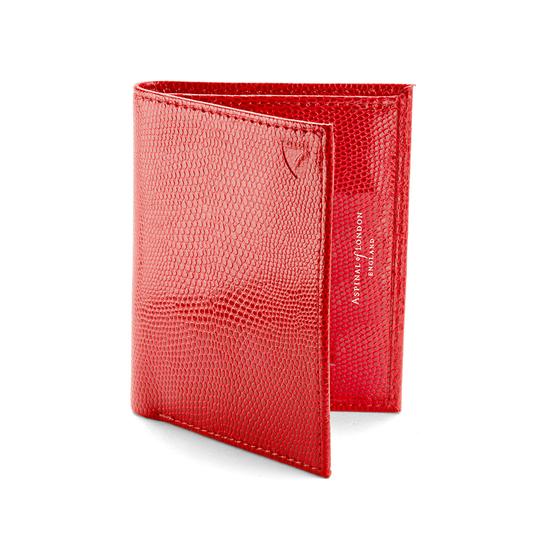 Double Credit Card Case with Back Pocket in Berry Lizard & Cream Suede from Aspinal of London