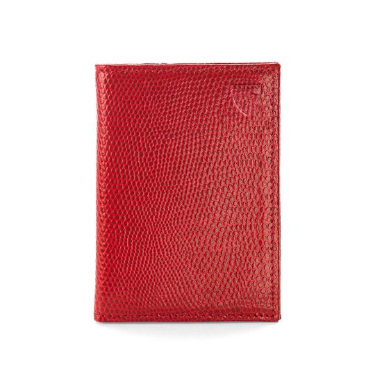 Double Credit Card Case with Back Pocket in Berry Lizard & Cream Suede from Aspinal of London