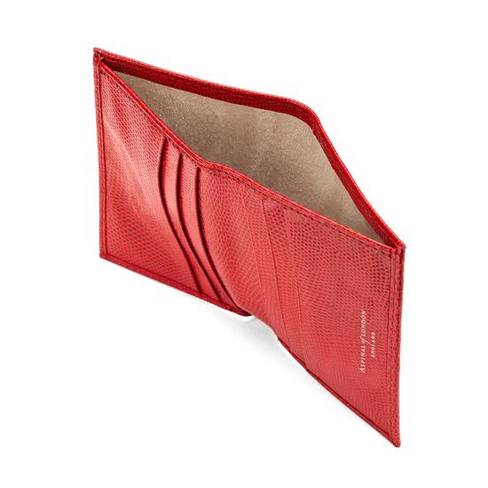 Double Credit Card Case with Back Pocket in Berry Lizard & Cream Suede from Aspinal of London