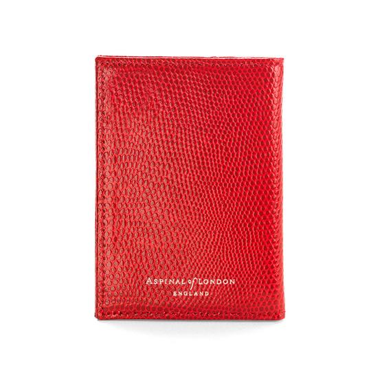 Double Credit Card Case with Back Pocket in Berry Lizard & Cream Suede from Aspinal of London