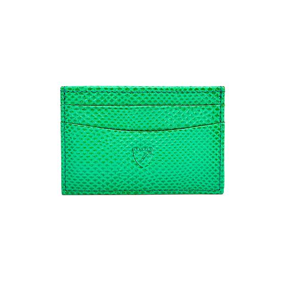 Slim Credit Card Case in Grass Green Lizard & Cream Suede from Aspinal of London