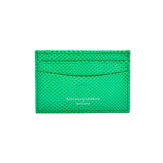 Slim Credit Card Case in Grass Green Lizard & Cream Suede from Aspinal of London