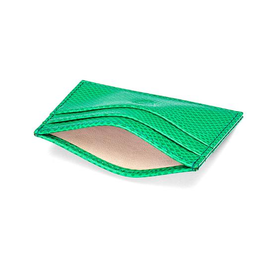 Slim Credit Card Case in Grass Green Lizard & Cream Suede from Aspinal of London