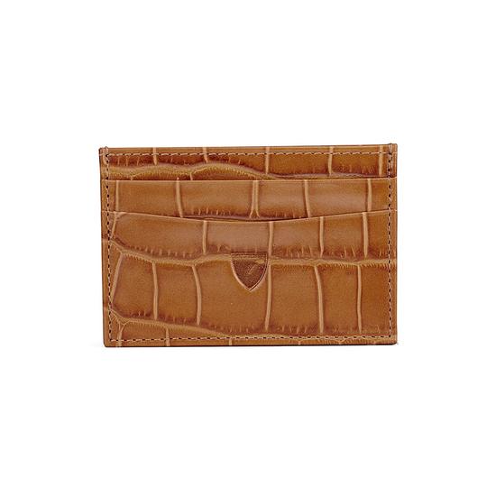 Slim Credit Card Case in Deep Shine Vintage Tan Croc & Cappuccino Suede from Aspinal of London