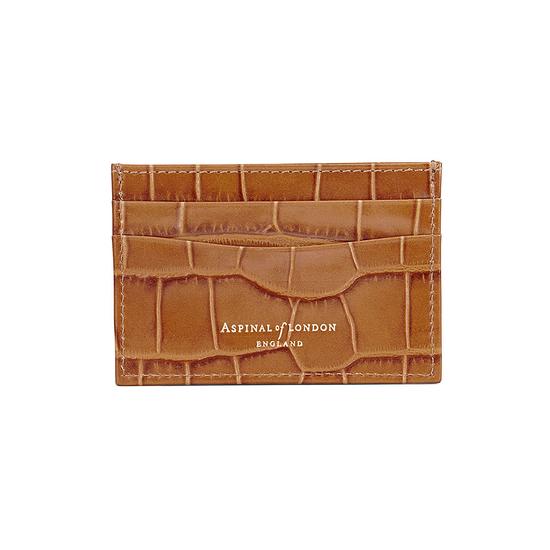 Slim Credit Card Case in Deep Shine Vintage Tan Croc & Cappuccino Suede from Aspinal of London