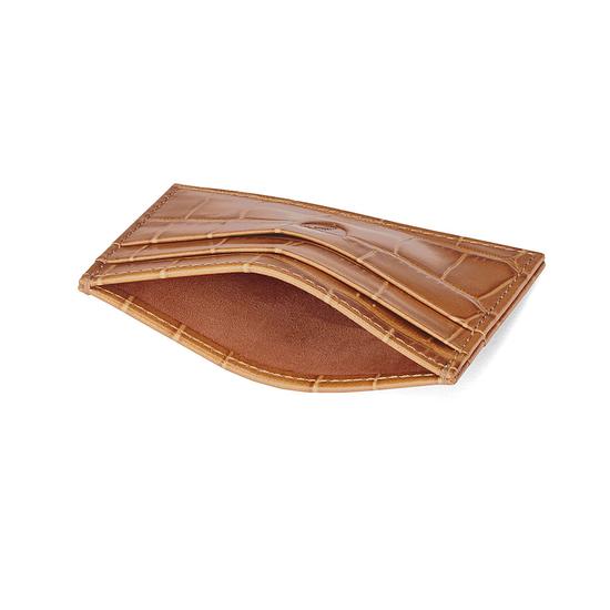 Slim Credit Card Case in Deep Shine Vintage Tan Croc & Cappuccino Suede from Aspinal of London