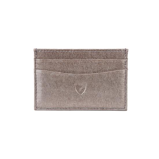 Slim Credit Card Case in Gunmetal Saffiano & Deep Fuchsia Suede from Aspinal of London