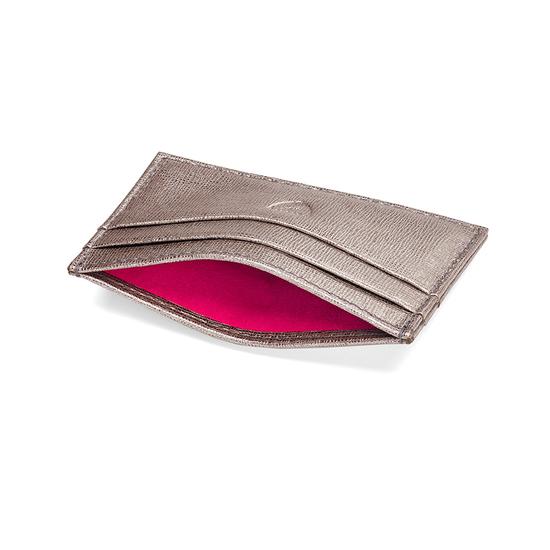 Slim Credit Card Case in Gunmetal Saffiano & Deep Fuchsia Suede from Aspinal of London