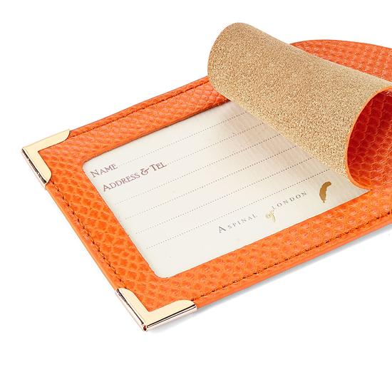 Set of 2 Luggage Tags in Orange Lizard from Aspinal of London