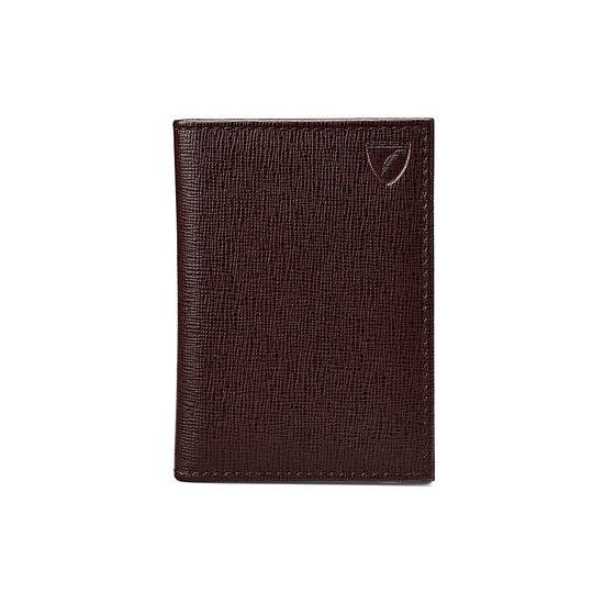 Double Fold Credit Card Case in Chocolate Brown Saffiano from Aspinal of London