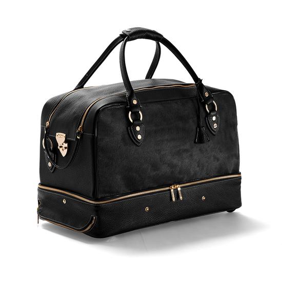 Portofino Rolling Travel Bag in Black Calfskin & Black Haircalf from Aspinal of London