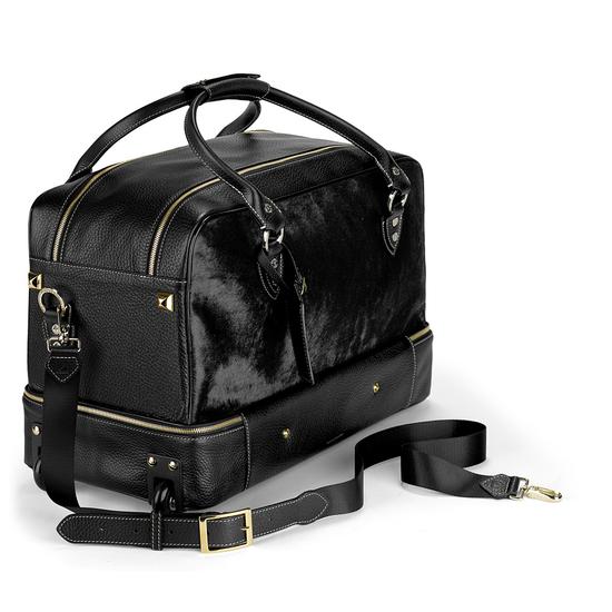 Portofino Rolling Travel Bag in Black Calfskin & Black Haircalf from Aspinal of London