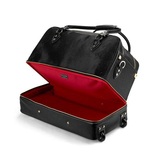 Portofino Rolling Travel Bag in Black Calfskin & Black Haircalf from Aspinal of London