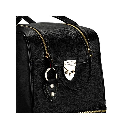 Portofino Rolling Travel Bag in Black Calfskin & Black Haircalf from Aspinal of London
