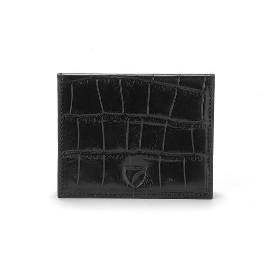 ID & Travel Card Case in Deep Shine Black Croc & Cobalt Suede from Aspinal of London