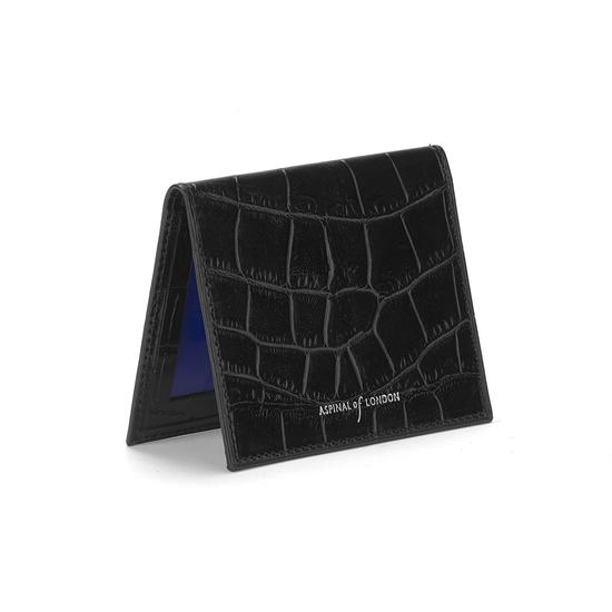 ID & Travel Card Case in Deep Shine Black Croc & Cobalt Suede from Aspinal of London