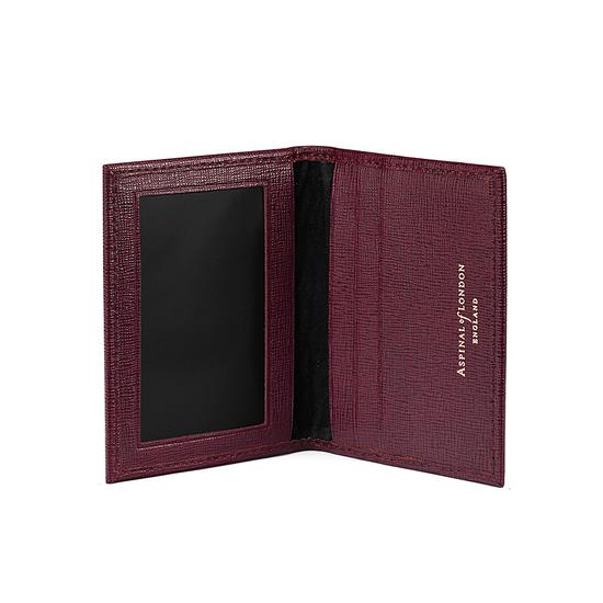 ID & Travel Card Case in Burgundy Saffiano & Black Suede from Aspinal of London