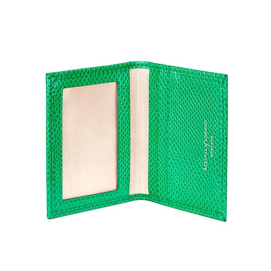 ID & Travel Card Case in Grass Green Lizard & Cream Suede from Aspinal of London