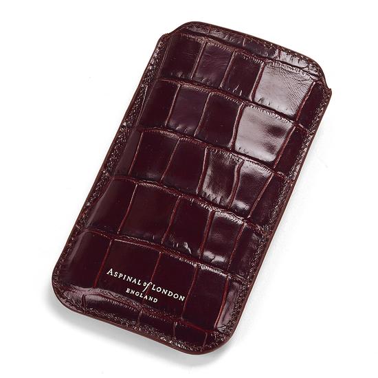 iPhone 6 / 7 Leather Sleeve in Deep Shine Amazon Brown Croc & Stone Suede from Aspinal of London
