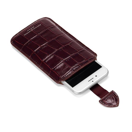 iPhone 6 / 7 Leather Sleeve in Deep Shine Amazon Brown Croc & Stone Suede from Aspinal of London