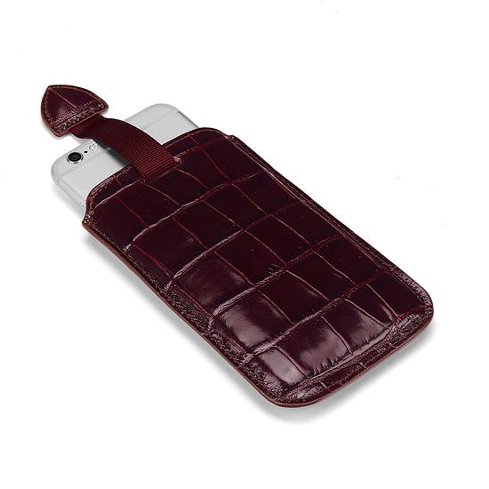 iPhone 6 / 7 Leather Sleeve in Deep Shine Amazon Brown Croc & Stone Suede from Aspinal of London