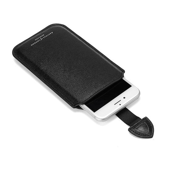 iPhone 6 / 7 Leather Sleeve in Black Saffiano & Black Suede from Aspinal of London