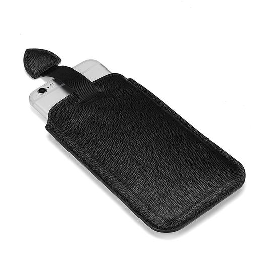 iPhone 6 / 7 Leather Sleeve in Black Saffiano & Black Suede from Aspinal of London