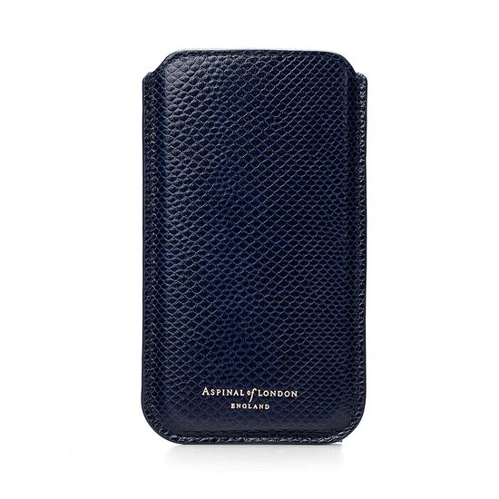 iPhone 6 / 7 Leather Sleeve in Midnight Blue Lizard & Cream Suede from Aspinal of London