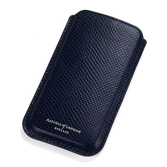 iPhone 6 / 7 Leather Sleeve in Midnight Blue Lizard & Cream Suede from Aspinal of London