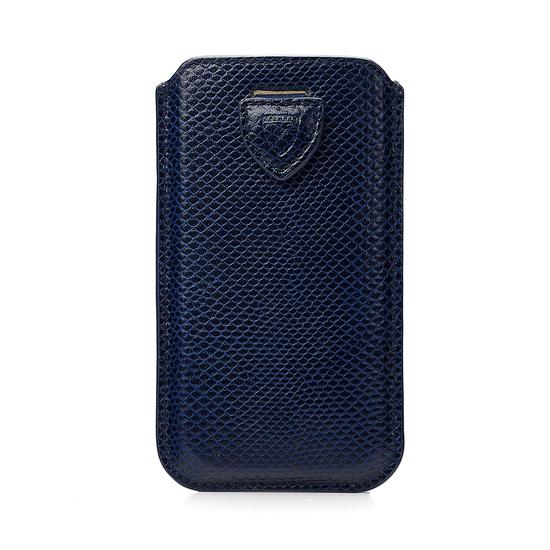 iPhone 6 / 7 Leather Sleeve in Midnight Blue Lizard & Cream Suede from Aspinal of London