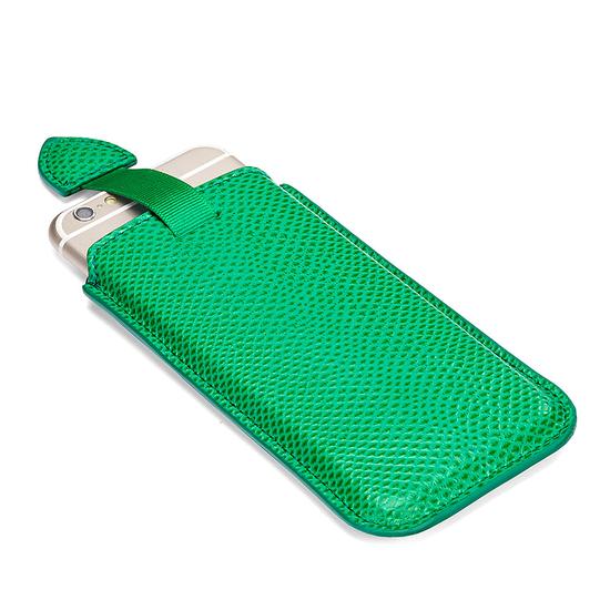 iPhone 6 / 7 Leather Sleeve in Grass Green Lizard & Cream Suede from Aspinal of London
