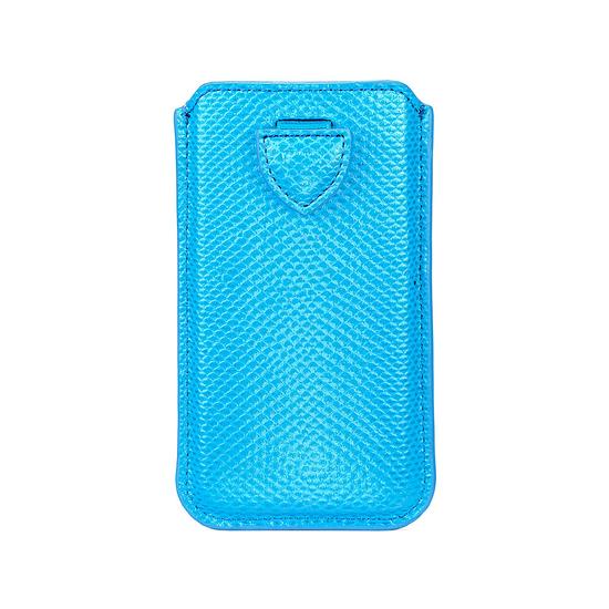 iPhone 6 / 7 Leather Sleeve in Aquamarine Lizard & Silver Suede from Aspinal of London
