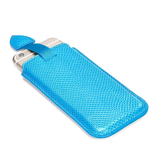 iPhone 6 / 7 Leather Sleeve in Aquamarine Lizard & Silver Suede from Aspinal of London