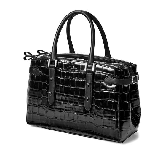Brook Street Bag in Deep Shine Black Croc from Aspinal of London