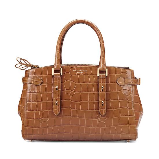 Brook Street Bag in Deep Shine Vintage Tan Croc from Aspinal of London