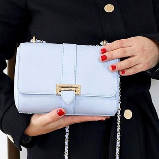 Small Lottie Bag in Misty Blue Kaviar from Aspinal of London