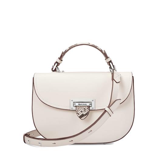 Letterbox Saddle Bag in Smooth Ivory & Natural Python Print from Aspinal of London