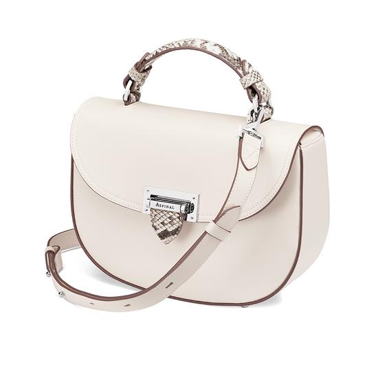 Letterbox Saddle Bag in Smooth Ivory & Natural Python Print from Aspinal of London