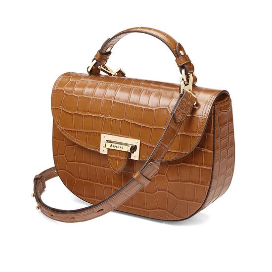 Letterbox Saddle Bag in Deep Shine Vintage Tan Croc from Aspinal of London